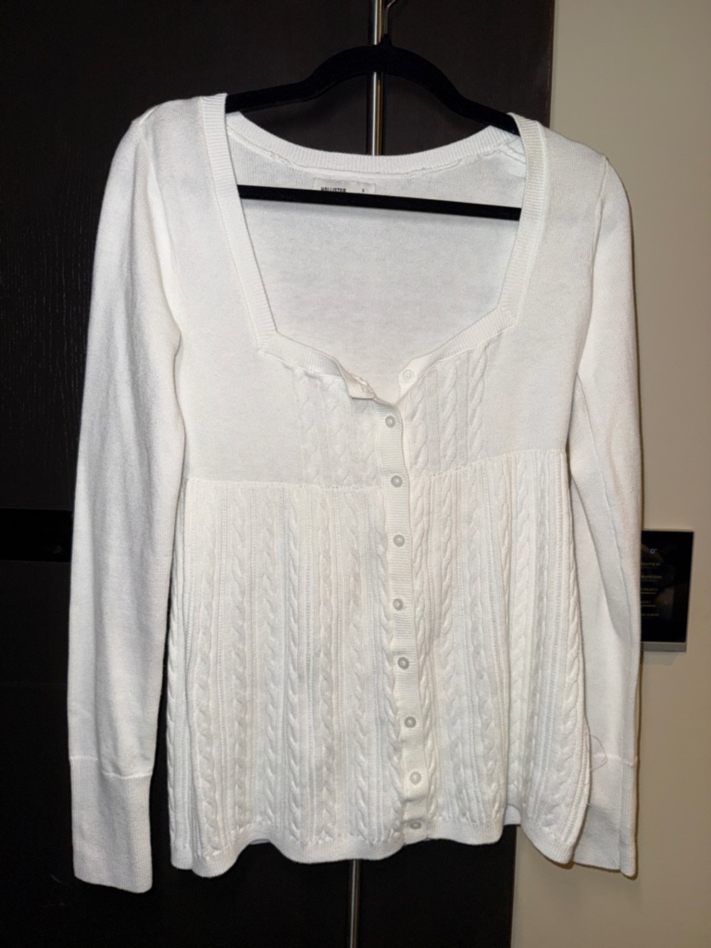 Hollister White Cable Knit Button-Up Cardigan Sweater